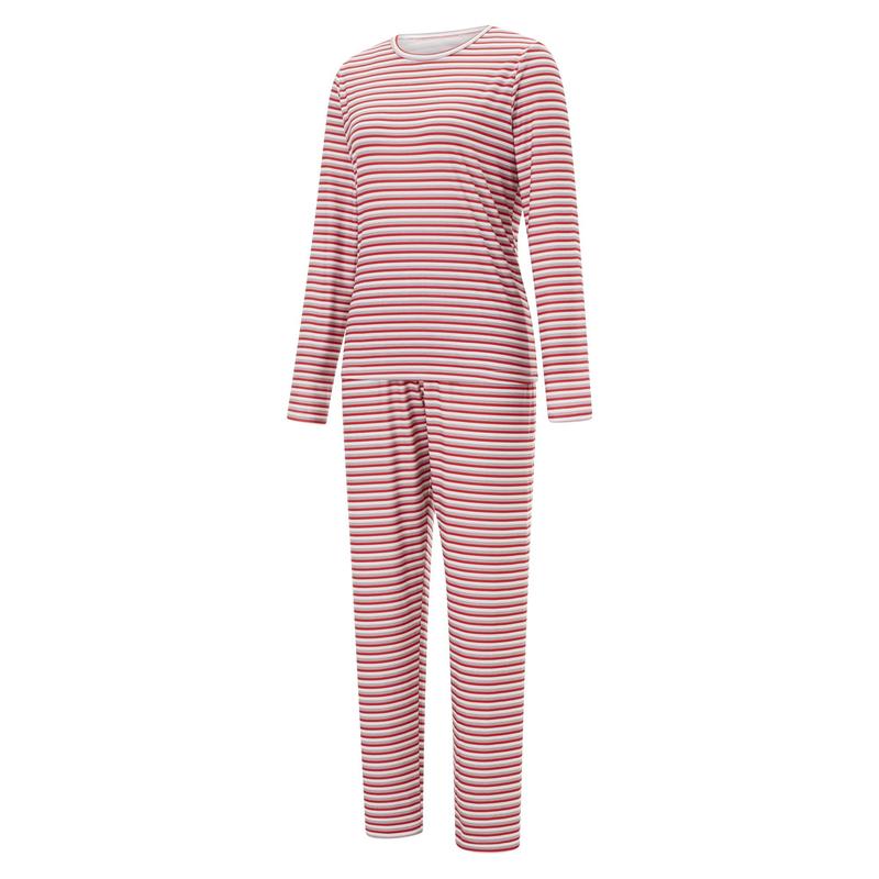 Matching Christmas Pajamas For Family, Striped Long Sleeve Tops Elastic Waist Pants for Fall Winter