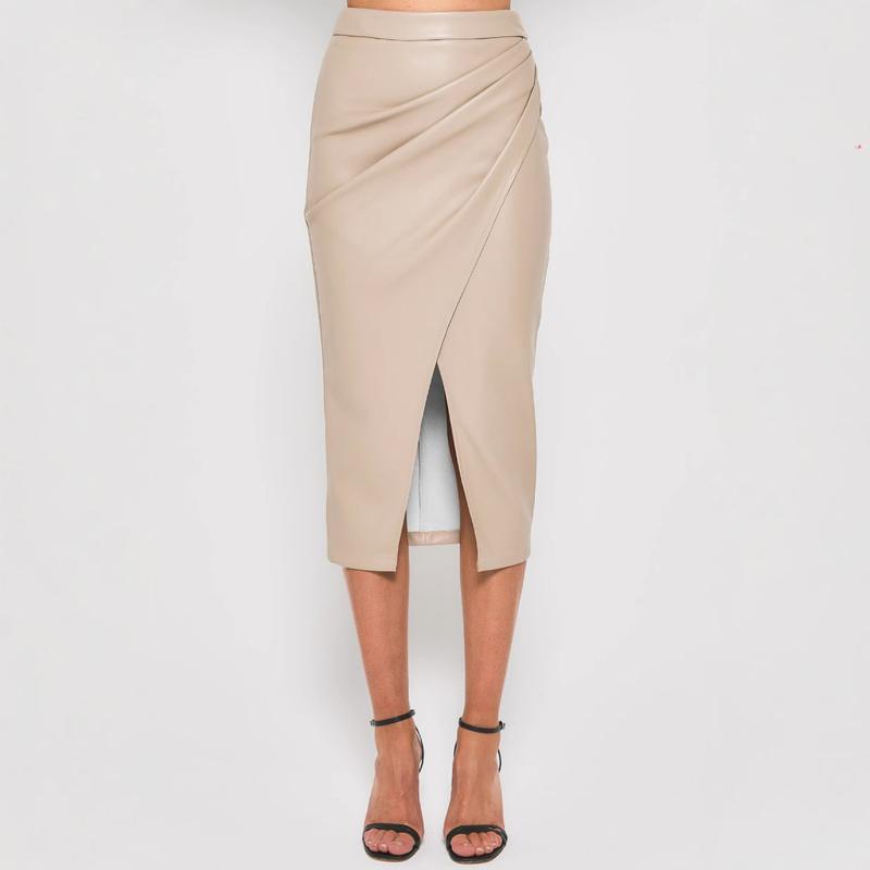 Women's Pu Split Skirt Autumn and Winter High Waist Zipper Heap Pleated Leather Skirt European and American Sexy Hip Skirt