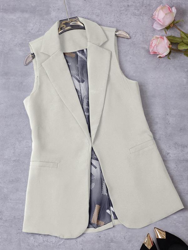 Women's Solid Lapel Neck Blazer Vest, Elegant Women Clothing, Fashion Womenswear, Casual Open Front Vest Jacket for Work Office Business, Ladies Clothes for Fall & Winter