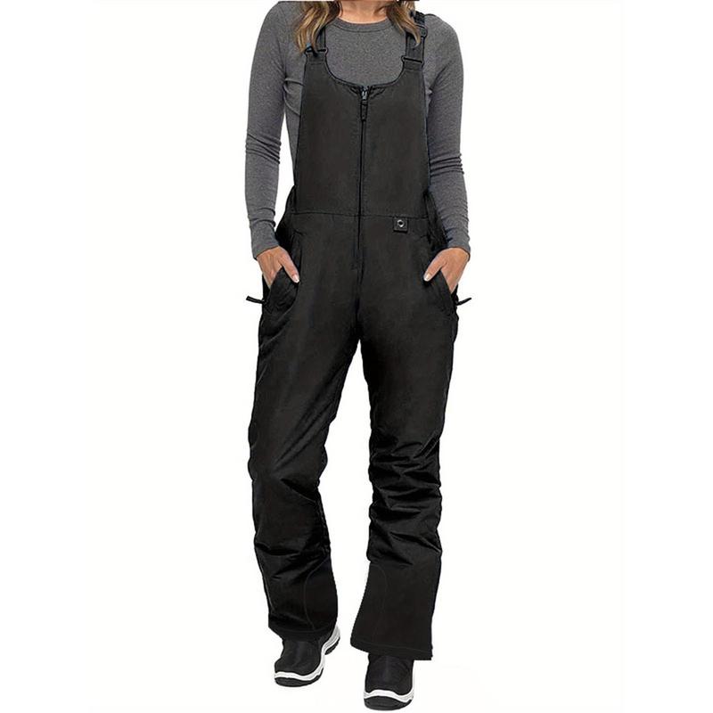 Women's Sleeveless Ski Overalls, Adjustable Shoulder Strap Jumpsuit, Side Pocket Long One-Piece Clothes