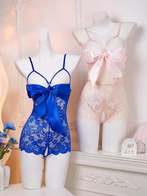 Women's Floral Lace Bow Decor Cami Lingerie Two-Piece Set, Sexy Comfy Breathable Lingerie Set for Daily Wear, Women's Lingerie for All Seasons