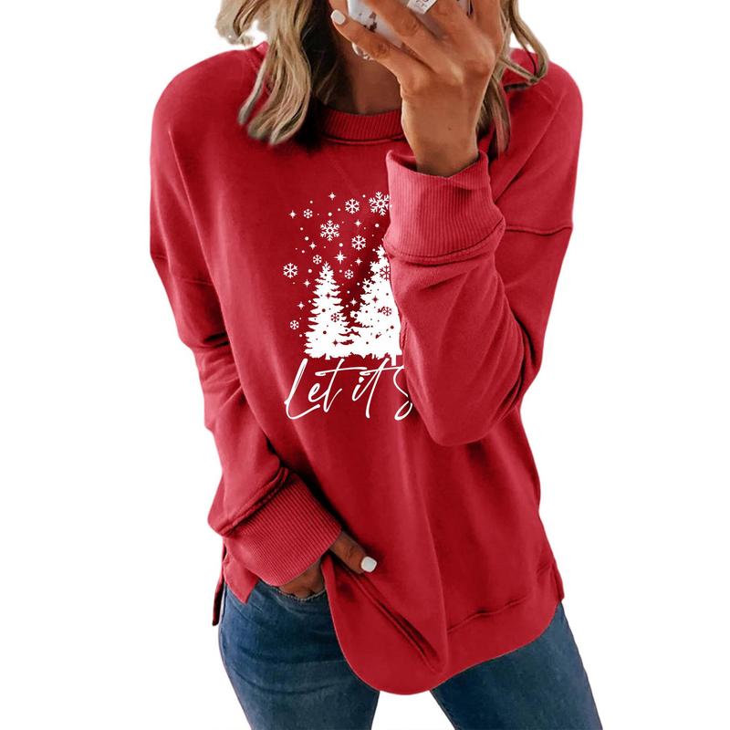 Dokotoo Christmas Women's Casual Crew Neck Sweatshirt Loose Soft Long Sleeve Pullover Tops Christmas Season T-shirt Christmas Shirt Giftideas Christmasgift