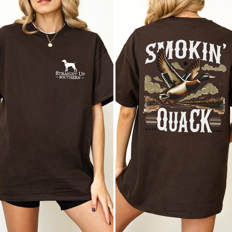 Vintage Smokin' Quack Hunting Duck 2-Sided Graphic Shirt, Mallard Hunting Shirt for Men, Dog Hunt Tee, Comfort Clothing, Cotton Fabric Tshirt, Printed Women's Top, Casual Womenswear