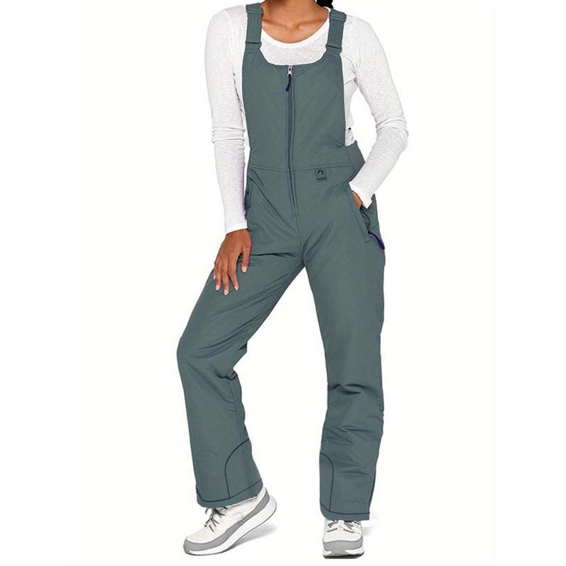 Women's Sleeveless Ski Overalls, Adjustable Shoulder Strap Jumpsuit, Side Pocket Long One-Piece Clothes