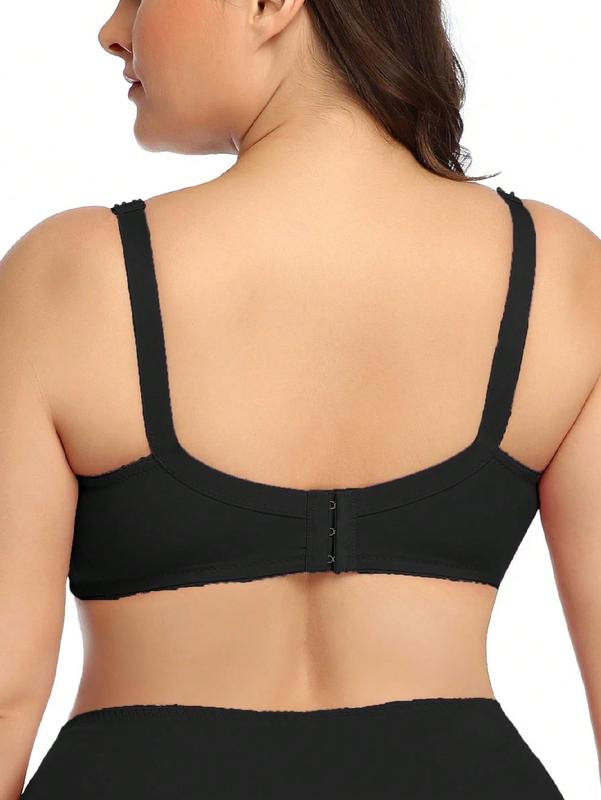 1pc Plus Size Women's Solid Color Stretchy Ultra-Thin Underwire Bra, Simple Everyday Style Full Coverage Plus Size Comfort Minimizer Bra Wirefree Non Padded