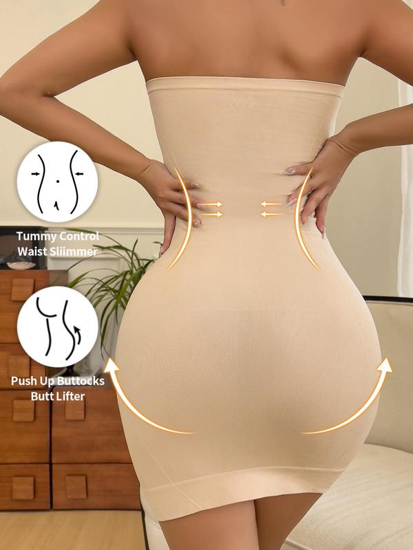 Women's Solid Backless Seamless Strapless Shapewear Slips, Plain Tummy Control Breathable Elastic Shaper for Daily Wear, Tummy Shapewear, Women's Shapewear for All Seasons