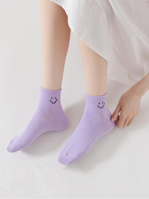 Women's Random Color Smile Face Print Ankle Socks, Comfort Moisture Wicking Low Cut Socks, Socks for Women, Leg Warmers, Summer Clothes Women, Women's Clothing, Breathable Socks for All Seasons Daily Wear, Womenswear