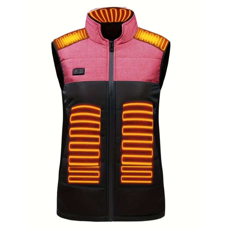 Women's Casual Heated Vest with Fleece Lining - USB Powered, 3-Level Temperature Control, Windproof & Breathable, Stand Collar, Carbon Fiber for Long-Lasting Heat