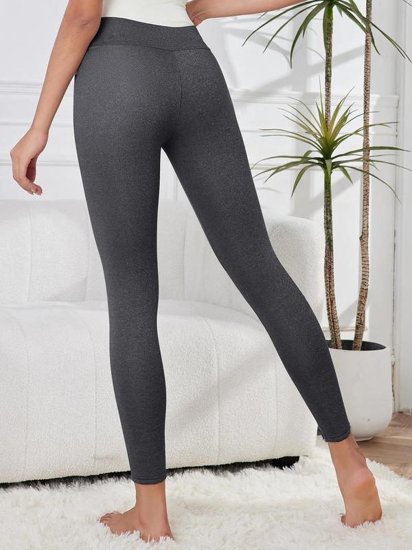 Women's Solid High Waist Thermal Lined Leggings, Casual Comfy Warm Skinny Pants for Fall & Winter, Ladies Bottoms for Daily Wear