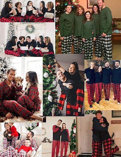 Couple's Christmas Themed Reindeer & Plaid Print Raglan Sleeve Pajama Two-piece Set, Casual Comfy Long Sleeve Top & Elastic Waist Pants Pj Set, Couple's Sleepwear for Spring & Fall, Matching Bf and Gf