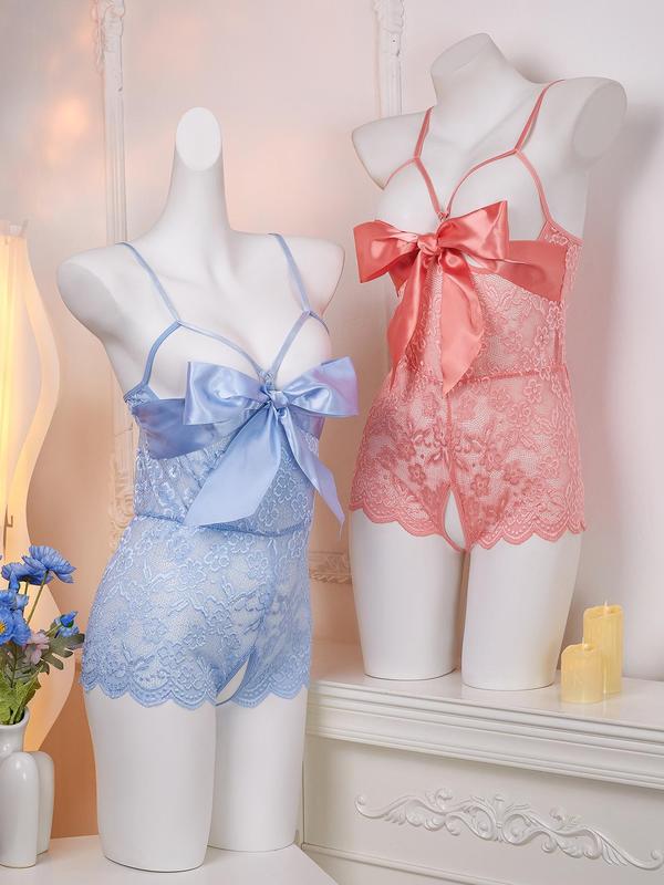 Women's Floral Lace Bow Decor Cami Lingerie Two-Piece Set, Sexy Comfy Breathable Lingerie Set for Daily Wear, Women's Lingerie for All Seasons