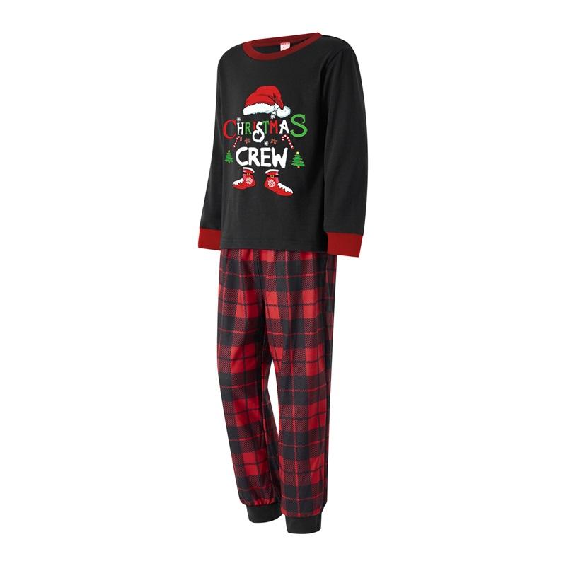 Hot New Christmas Family Pajamas Matching Set, Long Sleeve Letters Print T-shirt with Plaid Pants Sleepwear Loungewear