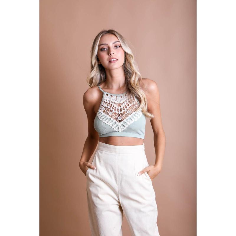 High Neck Crochet Lace Bralette