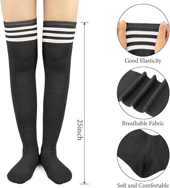 Extra Long Thigh High Socks Striped Over Casual Knee High Socks Halloween Christmas Warmer Long Stocking for Women