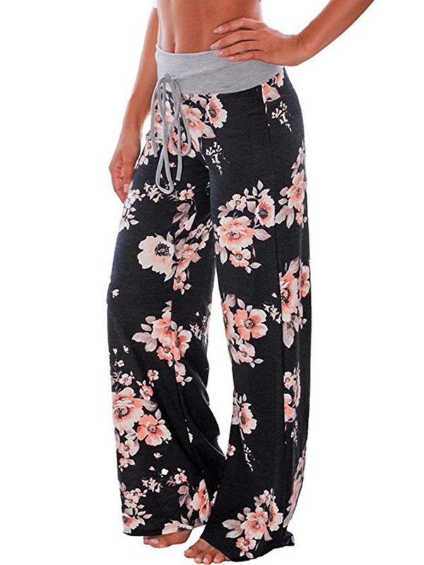 Women's Floral Print Drawstring Waist Wide Leg Pants, Pants for Women, Going Out Bottoms, Casual Comfy Trousers for Spring & Fall, Women's Bottoms for Daily Wear