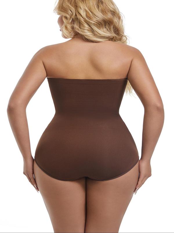 Women's Solid Color Shapewear Tube Bodysuit with Adjustable Strap, Tummy Control Hook & Eye Closure Crotch Shaper, Women's Shapewear for Daily Wear