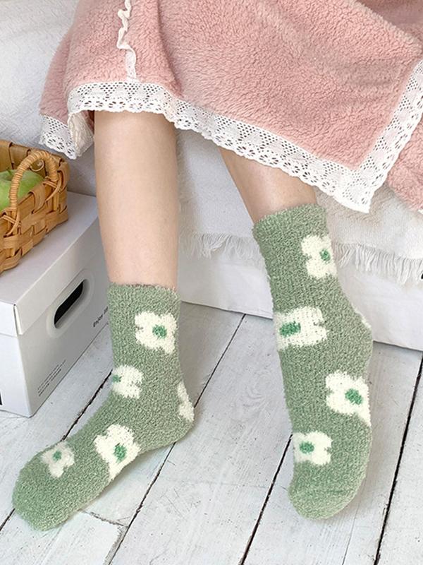 Women's Fruit Print Coral Fleece Crew Socks, Casual Soft Comfy Thermal Socks for Fall & Winter, Women's Socks for Daily Wear