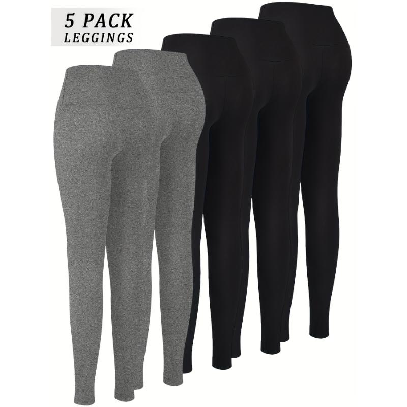 5 Pack Super Soft High Waisted Leggings for Women: Tummy Control, No See Through, Stretchy Fabric, Long, Solid Color, Tight Fit, Suitable for All Seasons