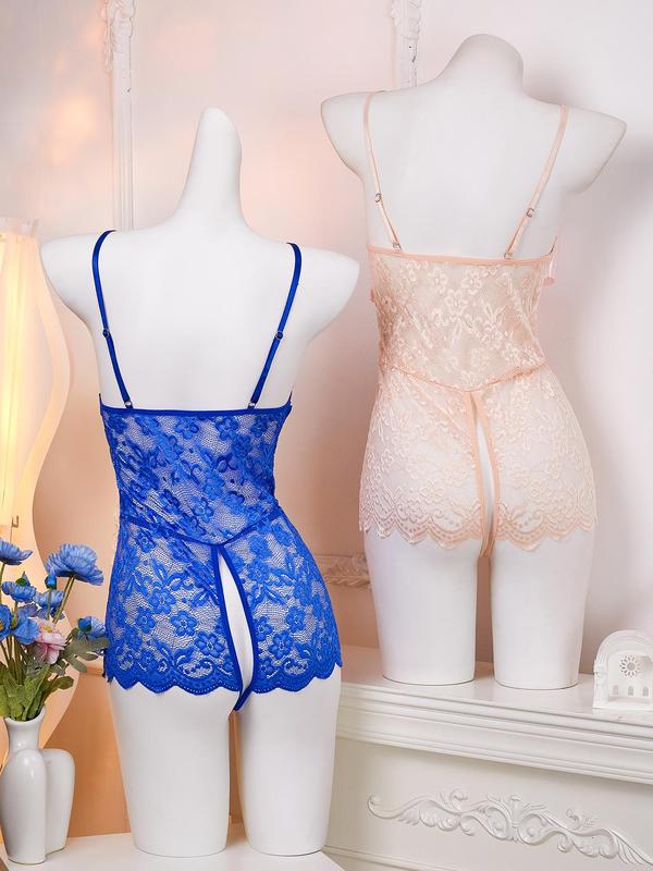 Women's Floral Lace Bow Decor Cami Lingerie Two-Piece Set, Sexy Comfy Breathable Lingerie Set for Daily Wear, Women's Lingerie for All Seasons