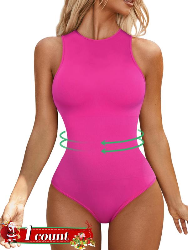 Women's Tummy Control Shapewear Bodysuit, Back To School Fall Shaper, Seamless Sleeveless Racerback Tank Thong Bodysuit