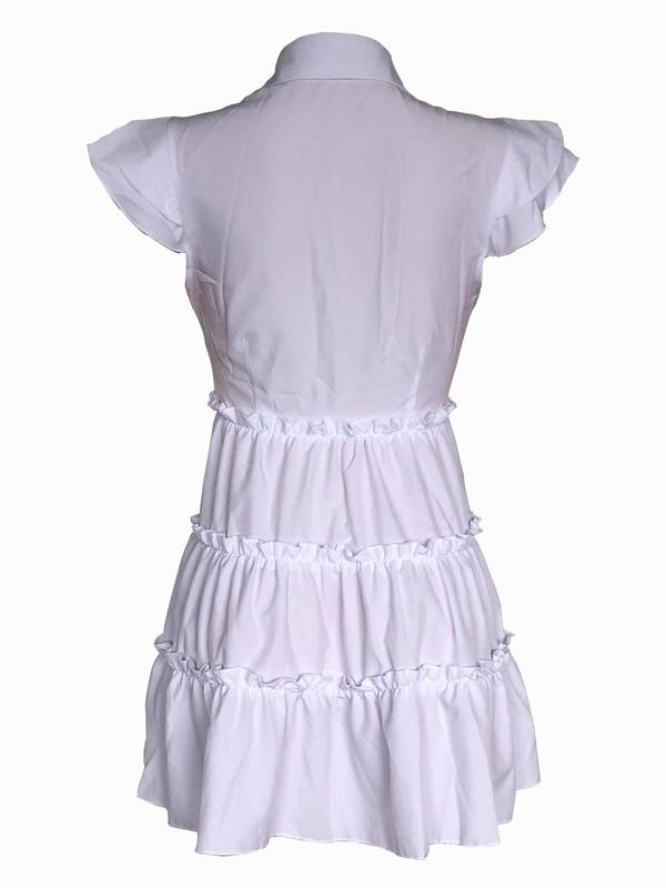 Women's Layered Sleeve Frill Trim Shirt Dress, Summer Dresses, Boho Button Front Collared Smock Dress for Summer, Back To School Clothes, Women's Clothing for Daily Wear, Birthday Dress for Women