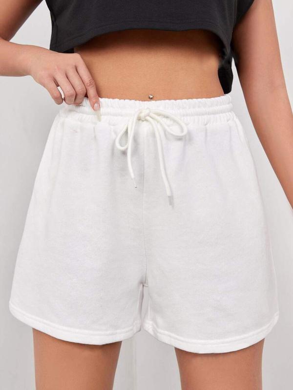 Women's Plain Drawstring Waist Shorts, Casual High Waist Shorts for Daily Wear, Ladies Bottoms for All Seasons