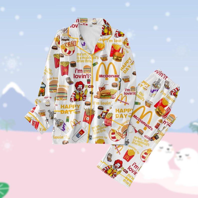 McDonald Pajamas Christmas, Fast Food Pajamas Set, Worker Matching Pajamas Set, McDonalds Addict Pajamas Family, Food Midnight Shirt