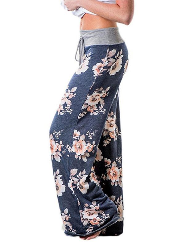 Women's Floral Print Drawstring Waist Wide Leg Pants, Pants for Women, Going Out Bottoms, Casual Comfy Trousers for Spring & Fall, Women's Bottoms for Daily Wear