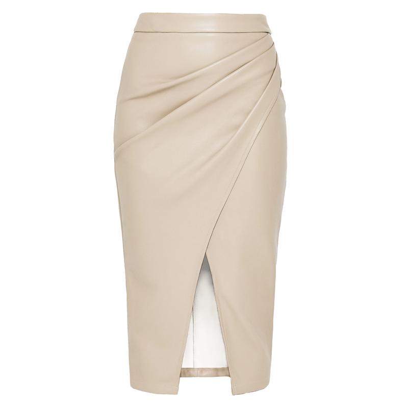 Women's Pu Split Skirt Autumn and Winter High Waist Zipper Heap Pleated Leather Skirt European and American Sexy Hip Skirt