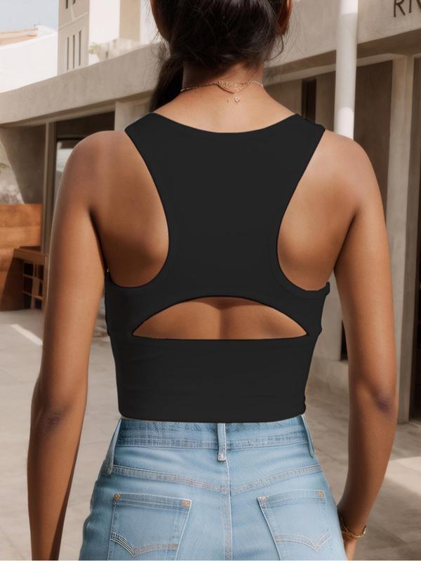 Women's Cut Out Deep V Neck Tank Top, Casual Sleeveless Cropped Top for Summer, Ladies Clothes for Daily Wear