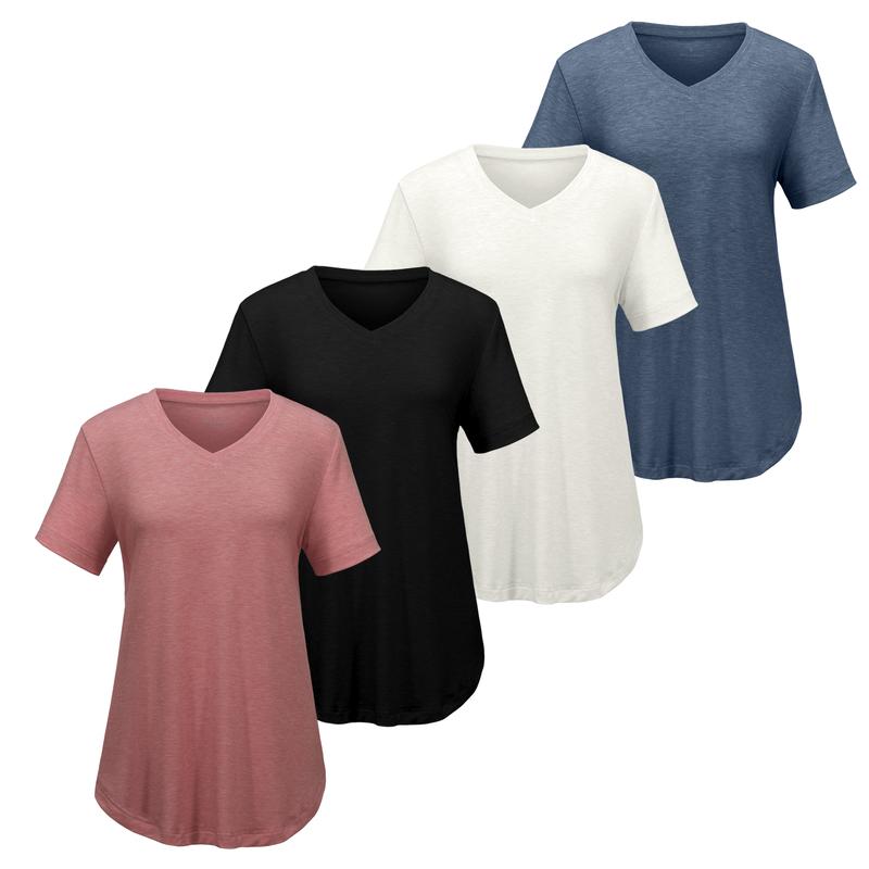 VILIGO Casual V-Neck Plain Tees - Set of 4, Various Color Combinations  Comfort Womenswear