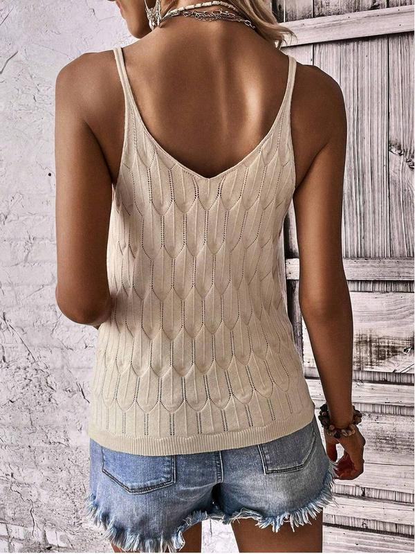 Women's Plain Textured Sweater Vest, Casual Boho Spaghetti Strap Sleeveless Knitwear Top for Summer, Going Out Tops, Ladies Clothes for Daily Wear