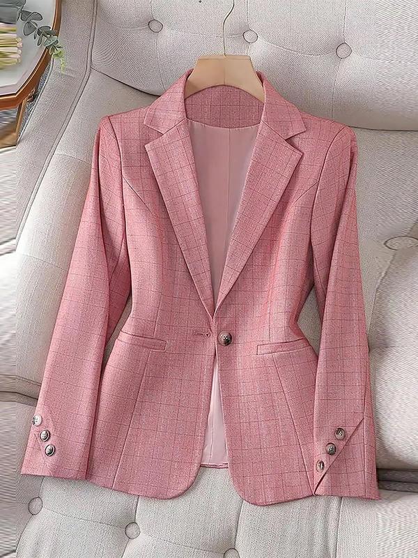 Women's Solid Color Lapel Neck Button Blazer, Elegant Long Sleeve Blazer for Work Office Business, Ladies Blazer for All Seasons