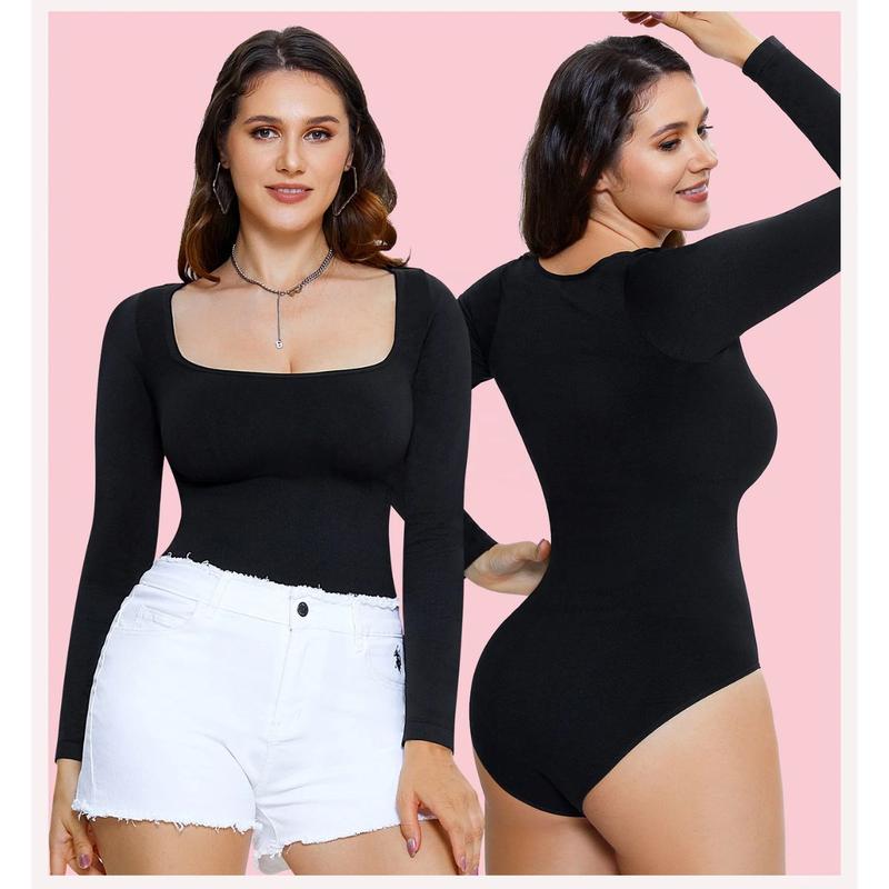 Nebility Women Long Sleeve Square Neck Bodysuit