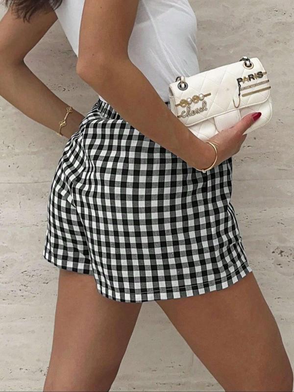 Women's Striped Print Pocket Elastic Waist Shorts, Casual Comfy Wide Leg Shorts for Summer, Shorts for Women, Fashion Women's Bottoms for Daily Wear, Back To School Outfit