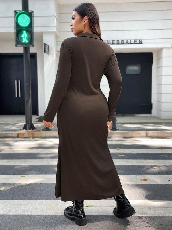  Solid Ruched Button Front Dress, Casual Long Sleeve Collared Dress for Daily Outdoor Wear, Women's Longsleeves Clothing for All Seasons