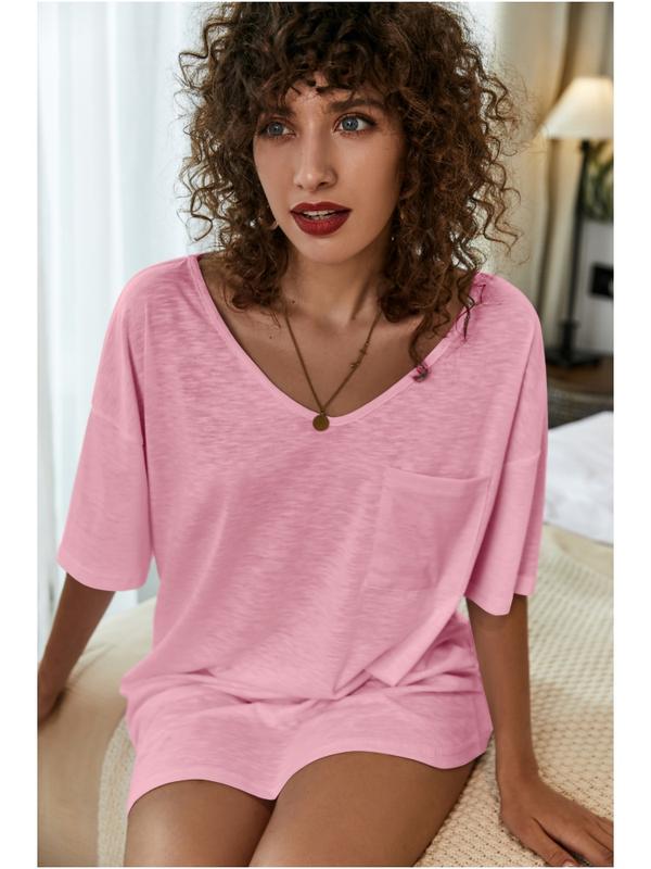 Womens Tshirt Nightgown Cotton V Neck Sleepshirts Comfy Casual Nightshirt for Women