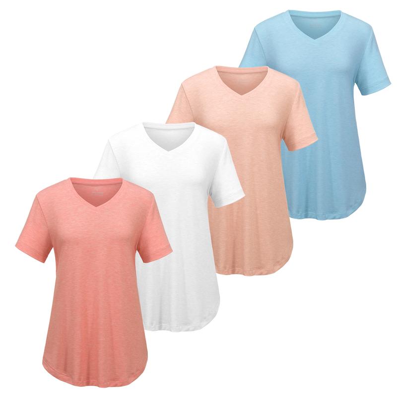 VILIGO Casual V-Neck Plain Tees - Set of 4, Various Color Combinations  Comfort Womenswear