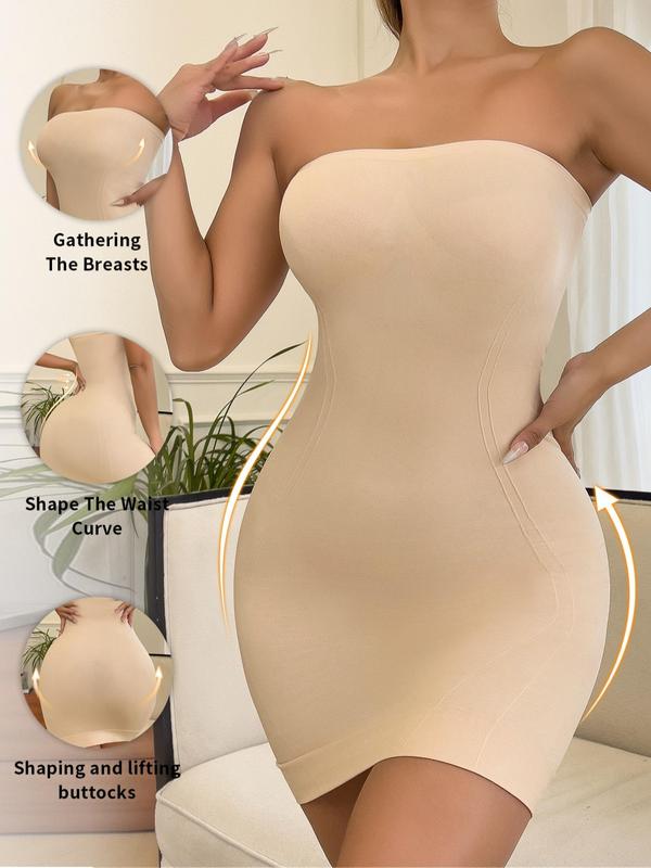 Women's Solid Backless Seamless Strapless Shapewear Slips, Plain Tummy Control Breathable Elastic Shaper for Daily Wear, Tummy Shapewear, Women's Shapewear for All Seasons