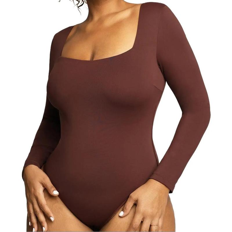 Popilush The Shapewear Bodysuit Long Sleeve Square Neck Womenswear Tops Longsleeves PSA