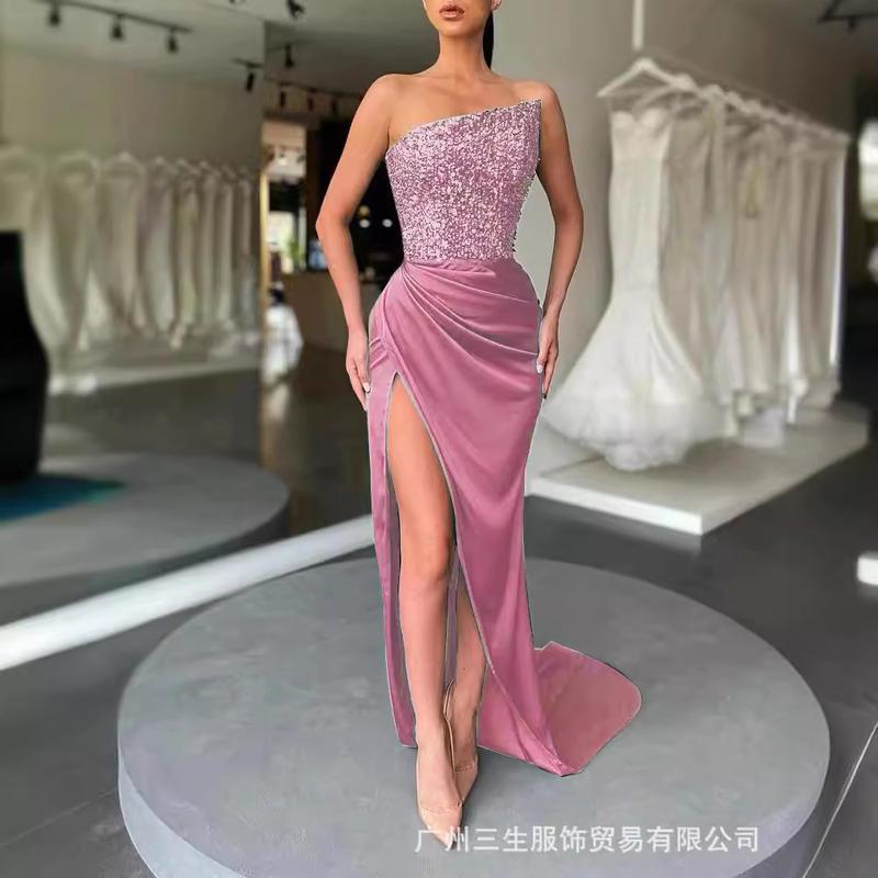 2024 New Green Sequins Fairy Long Sleeveless Fashion Temperament Mid-Length Evening Dresses Formal Womenswear hollister  dress Sleeveless Side