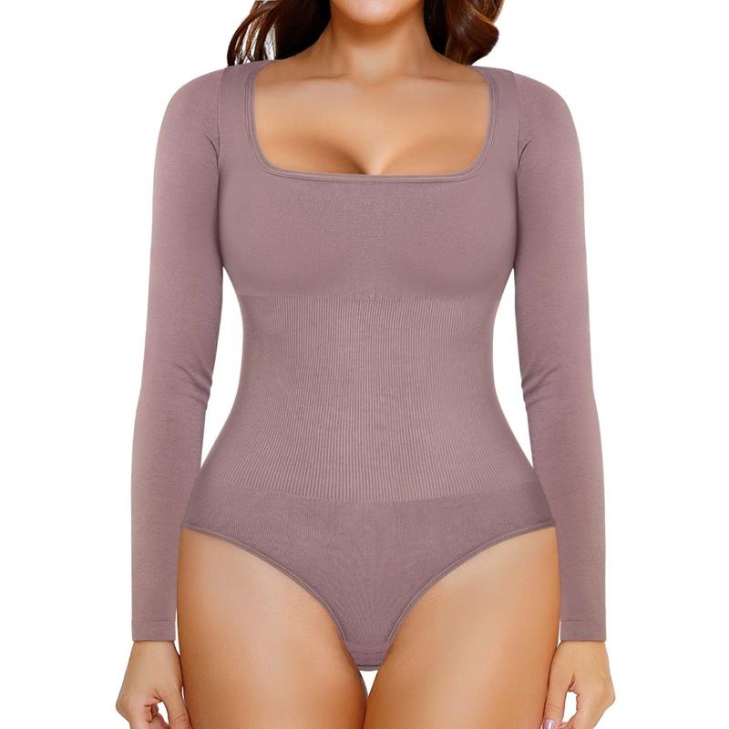 Nebility Women Long Sleeve Square Neck Bodysuit