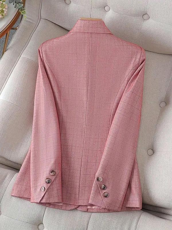 Women's Solid Color Lapel Neck Button Blazer, Elegant Long Sleeve Blazer for Work Office Business, Ladies Blazer for All Seasons