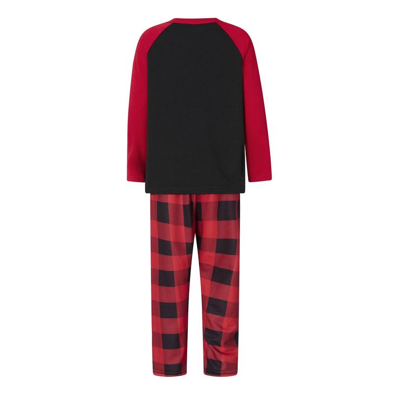 Christmas Family Pajamas Matching Set, Long Sleeve Letters Santa Claus Print T-shirt with Plaid Pants Sleepwear Loungewear Crewneck Womenswear