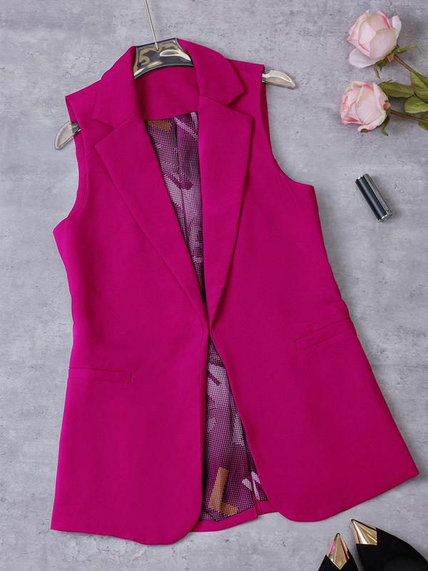 Women's Solid Lapel Neck Blazer Vest, Elegant Women Clothing, Fashion Womenswear, Casual Open Front Vest Jacket for Work Office Business, Ladies Clothes for Fall & Winter