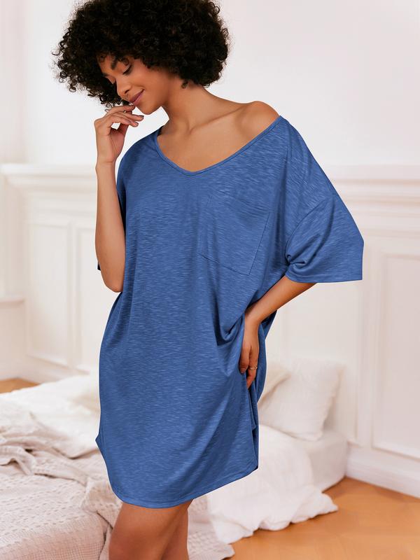 Womens Tshirt Nightgown Cotton V Neck Sleepshirts Comfy Casual Nightshirt for Women