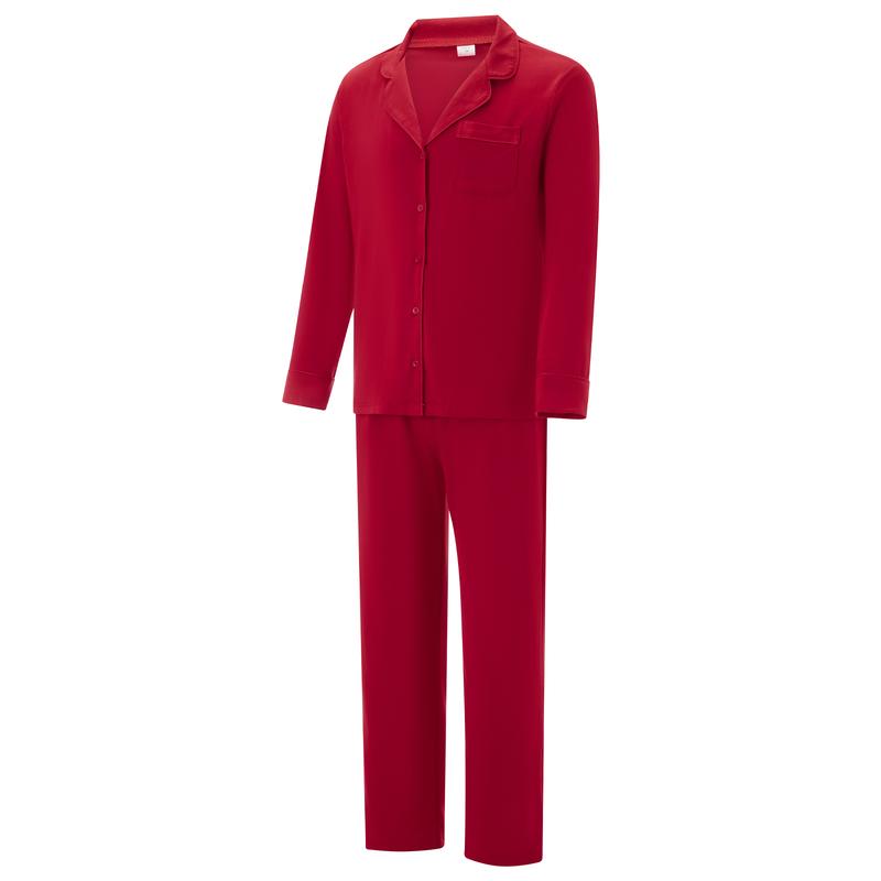 Christmas Family Pajamas Matching Set Lapel Neck Button-up Long Sleeve Tops Long Pants 2-Piece Bow Solid Color Loungewear Outfit