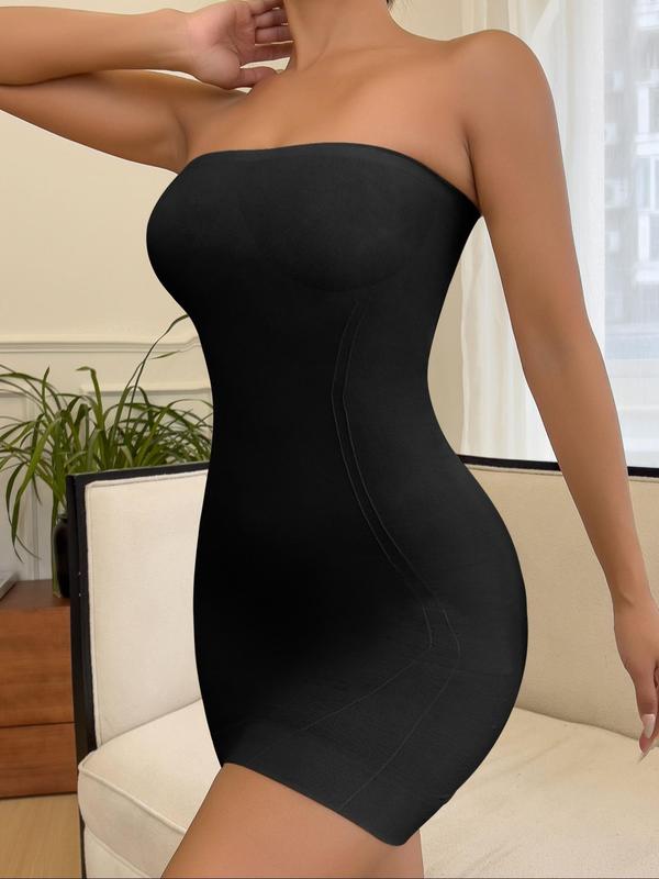 Women's Solid Backless Seamless Strapless Shapewear Slips, Plain Tummy Control Breathable Elastic Shaper for Daily Wear, Tummy Shapewear, Women's Shapewear for All Seasons