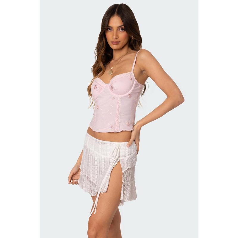 Victoria Embroidered Mesh Bra Top