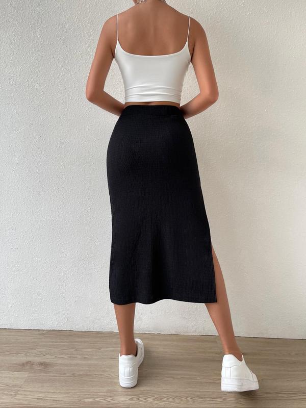 Women's Plain Split Thigh Pencil Skirt, Casual High Waist Midi Skirt for Daily Wear, Skirts for Women, Ladies Bottoms for All Seasons, Work Clothes for Office